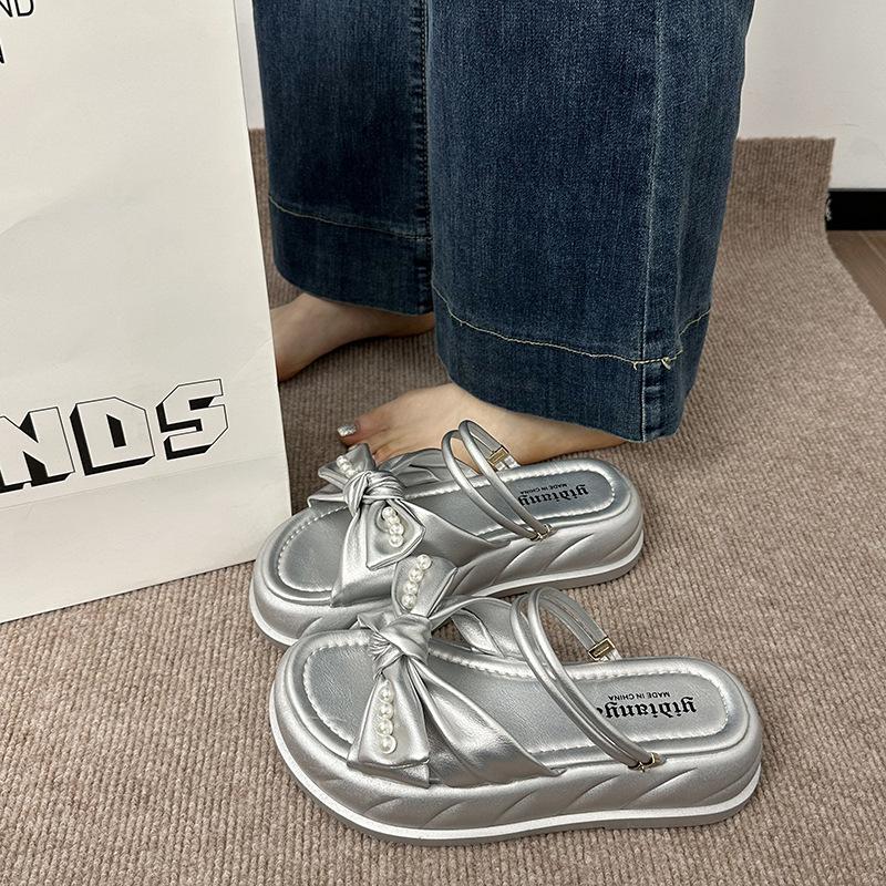 

Slippers women s small people show height 2025 new summer beach non-slip white slippers women 40 серебряный