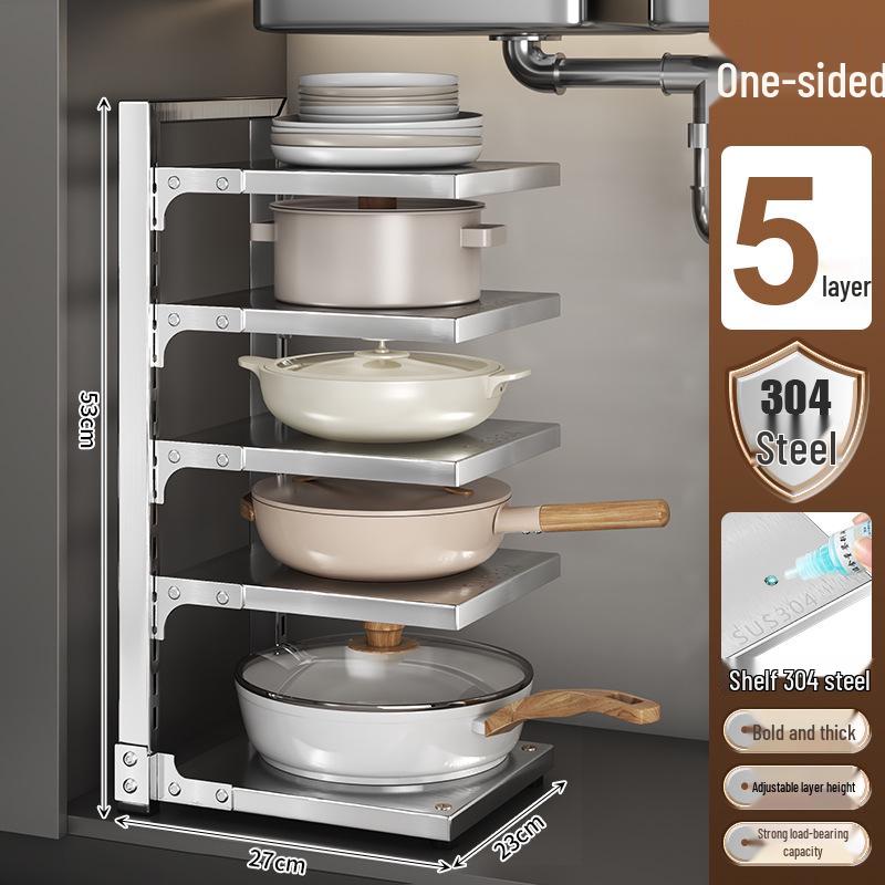Multi-Layer Kitchen Pot Rack: Floor-Standing, Under-Sink Cookware & Storage Solution