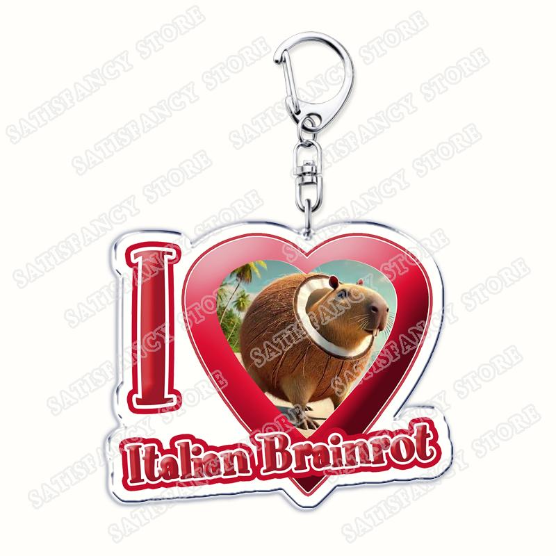 

Popular I Love Italian Brainrot Animals Meme Keychain for Accessories Sigma Skibidi Rizz Cat Keyring Jewelry Fans Friends Gifts
