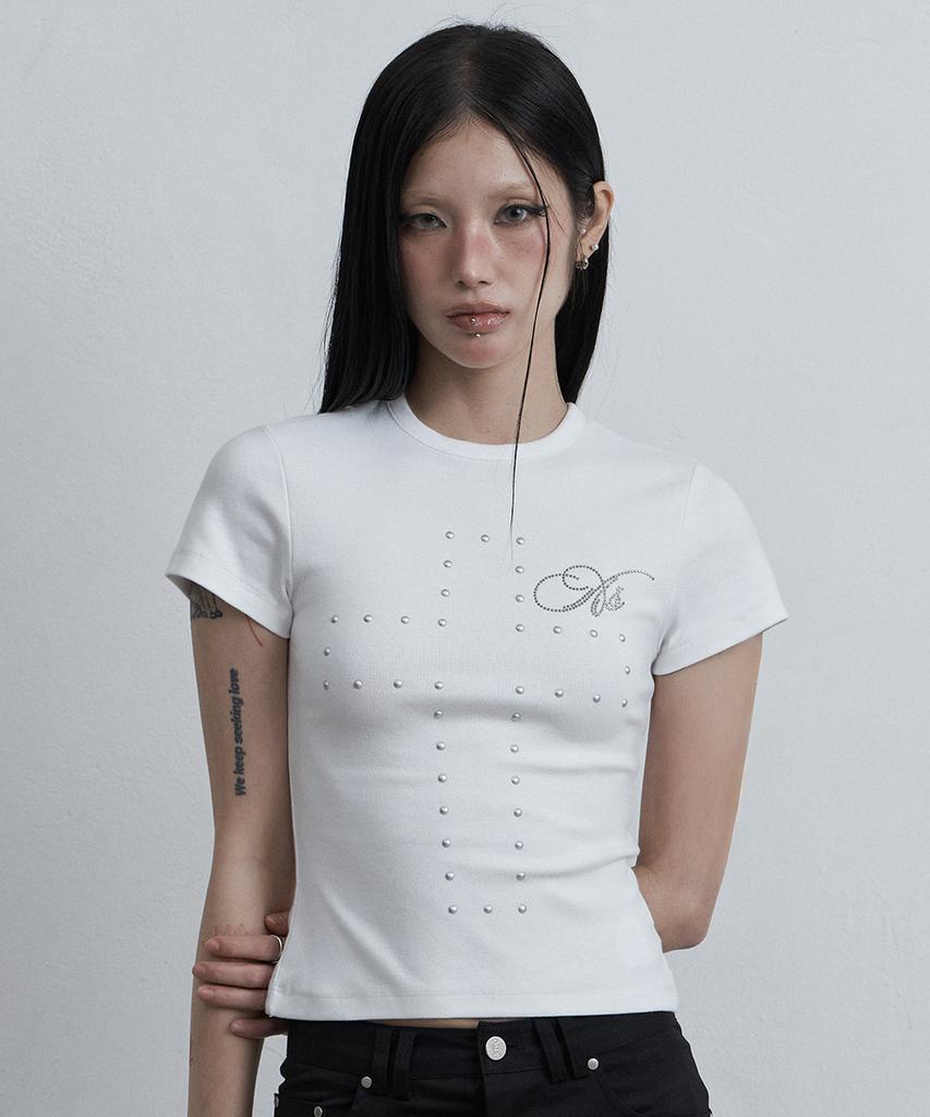 Aejeuyua Cross Hotfix T-Shirt White