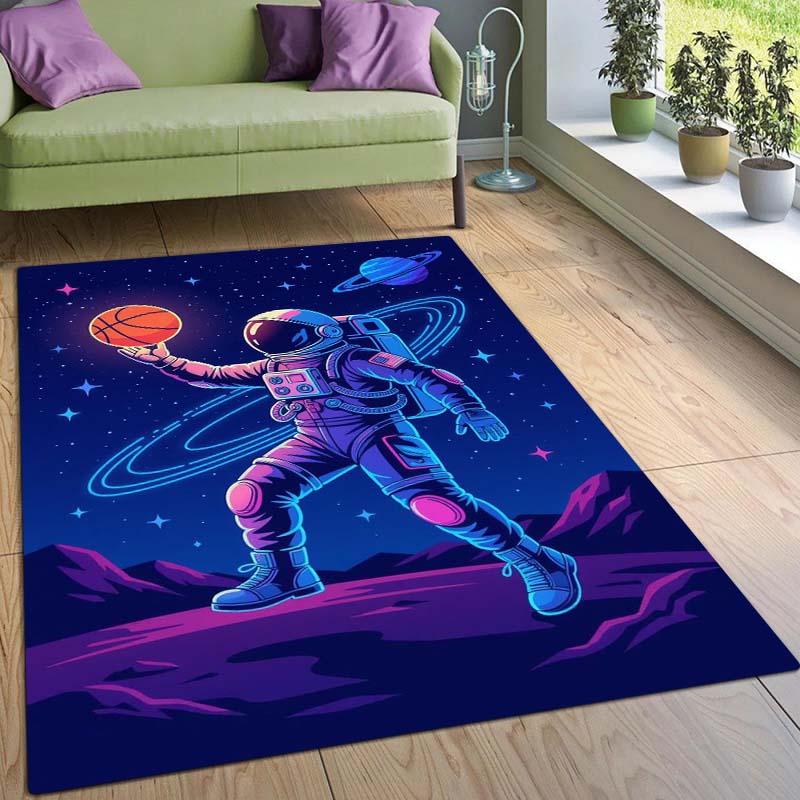 Space Astronaut Basketball Mat, Starry Sky Planet Creative Basketball Mat, Children's Decorative Rug