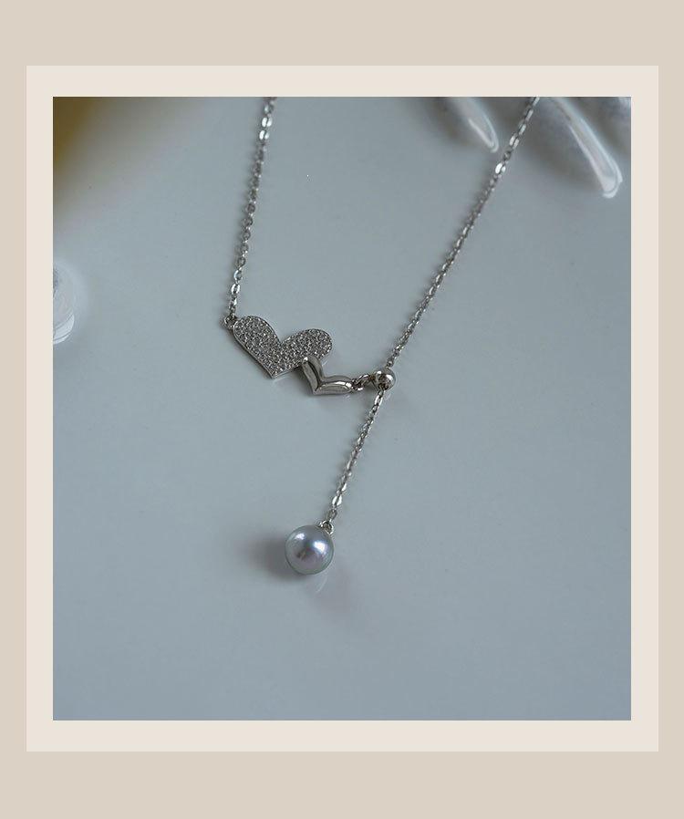 My Heart Remains: 18K Gold Plated Silver Double Heart Pearl Pendant Necklace with Adjustable Y-Chain 925 Silver
