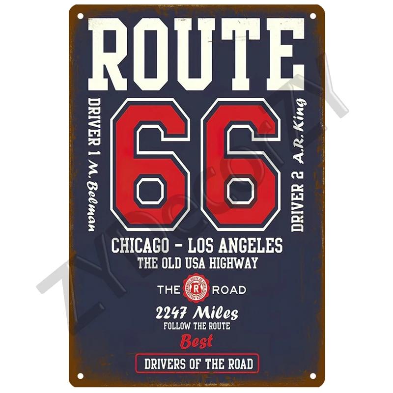 Route 66 Metal Sign House Plaque Metal Poster Tin Sign Plate Wall Posters Vintage Retro Aesthetic Room Decor Wall Art Decoration