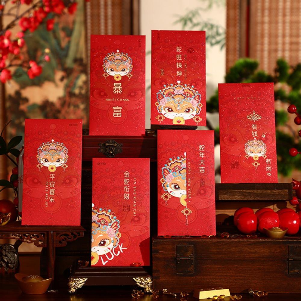 6pcs/set Cartoon Fortune Red Envelope Chinese Style Blessing Hongbao  Lunar New Year