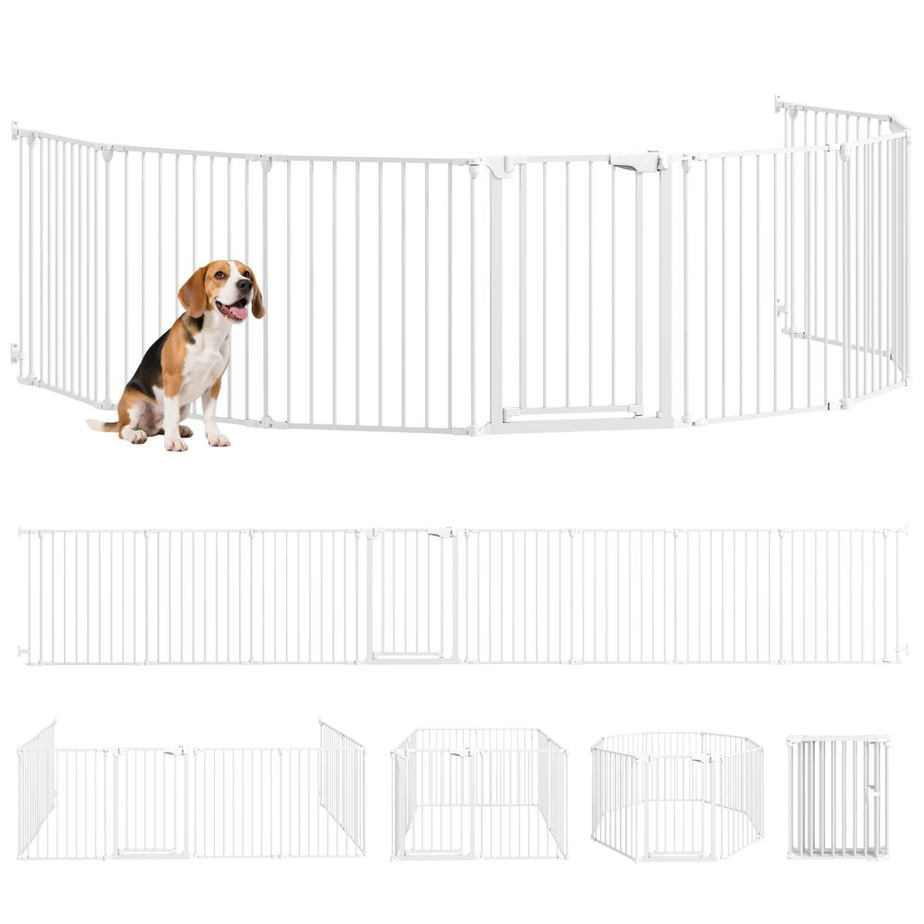 Foldable Dog Gate, 8-Panel Pet Fence, Double-Locking, White