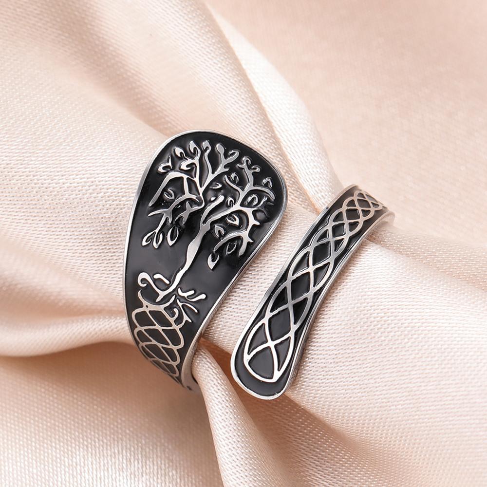 Dawapara Norse Yggdrasil Ring Tree of Life Adjustable Ring Celtics Knot Good Luck Symbol Stainless Steel Jewelry