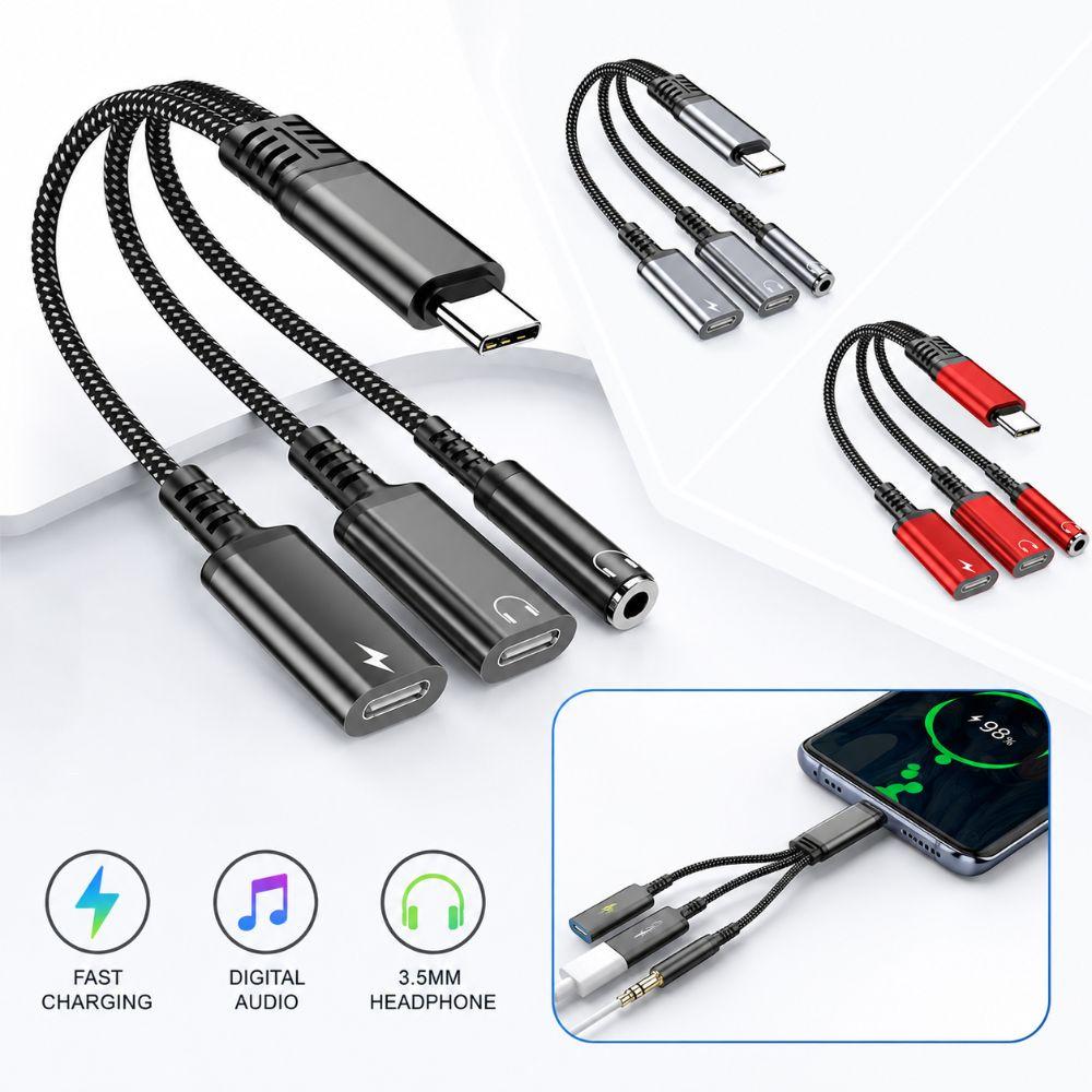 Dual Type-C Port Type-C Audio Adapter 3 In 1 Type-C Splitter Dongle  for Laptop Phone Tablet
