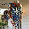 Outdoor Party Decorations Patriotic Hanging Basket, Red White Blue Artificial Flowers for America's 250th Anniversary, UV Fade Resistant Indoor Decor