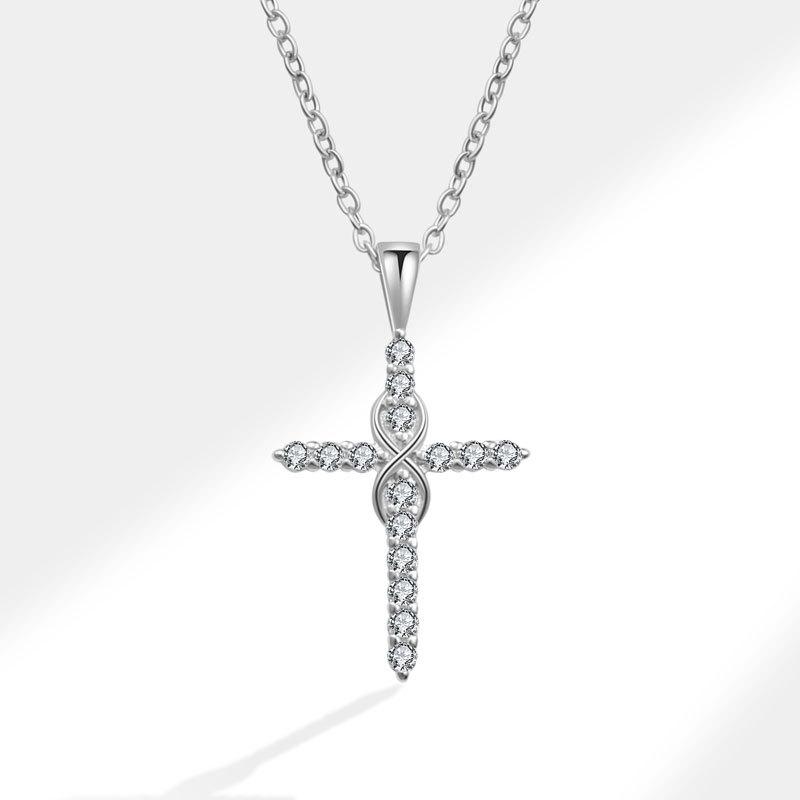 

925 Sterling Silver Jewelry 8 Style Crystal Cross Pendant Necklace for Women Clavicle Chain Wedding Party Jewelry Gift серебряный