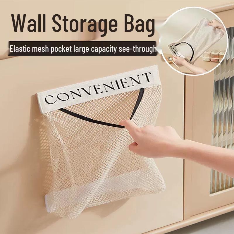 Wall-Mounted Large-Capacity Velcro Net for Plastic Bag Storage