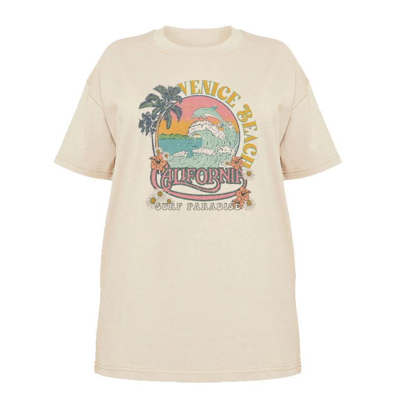 Venice Beach Palm Trees Oversized Tshirts Women 2023 Summer Vintage California Surf T Shirt Cute Vacation Graphic Tees Tops