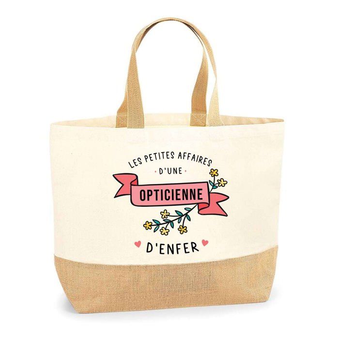 Cabas en jute - PLANETEE - Les affaires d'une Opticienne d'enfer - Imprimé exclusif - Résistant - Fabriqué France