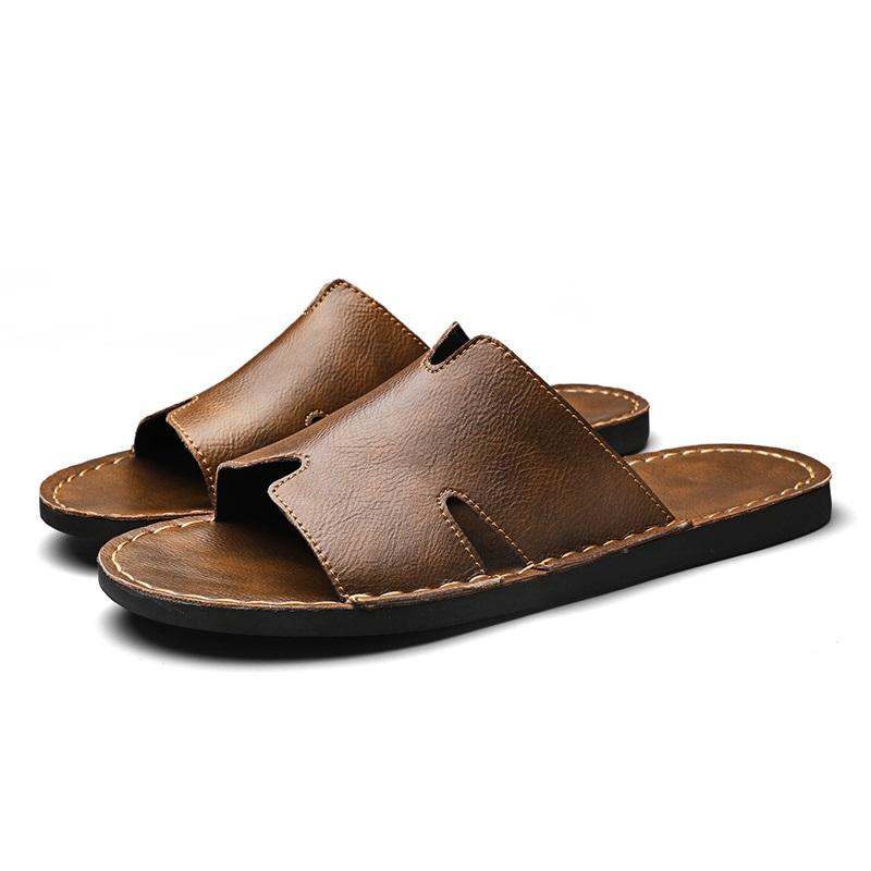 

TUINANLE Slippers Male Casual Womens Flat Slippers Sandals Fashion Summer Slip on Leather Slide Shoes Concise 43 коричневий