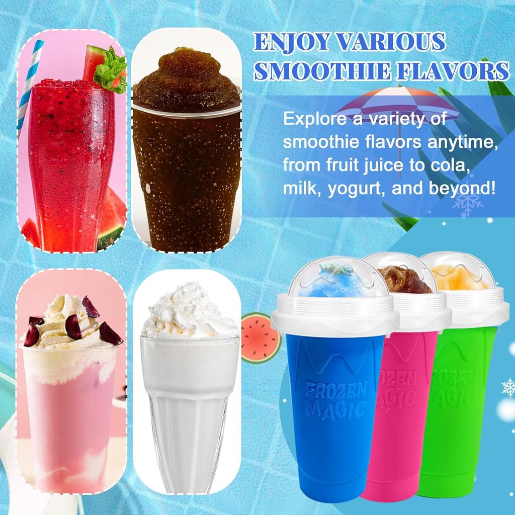 Slushie Cup, 2 Pack Slushy Maker Cup, Frozen Magic Squeeze Cups for Juice Milk Yogurt Ice Cream Make, DIY Smoothie Cooling Cup with Lid ,Straw