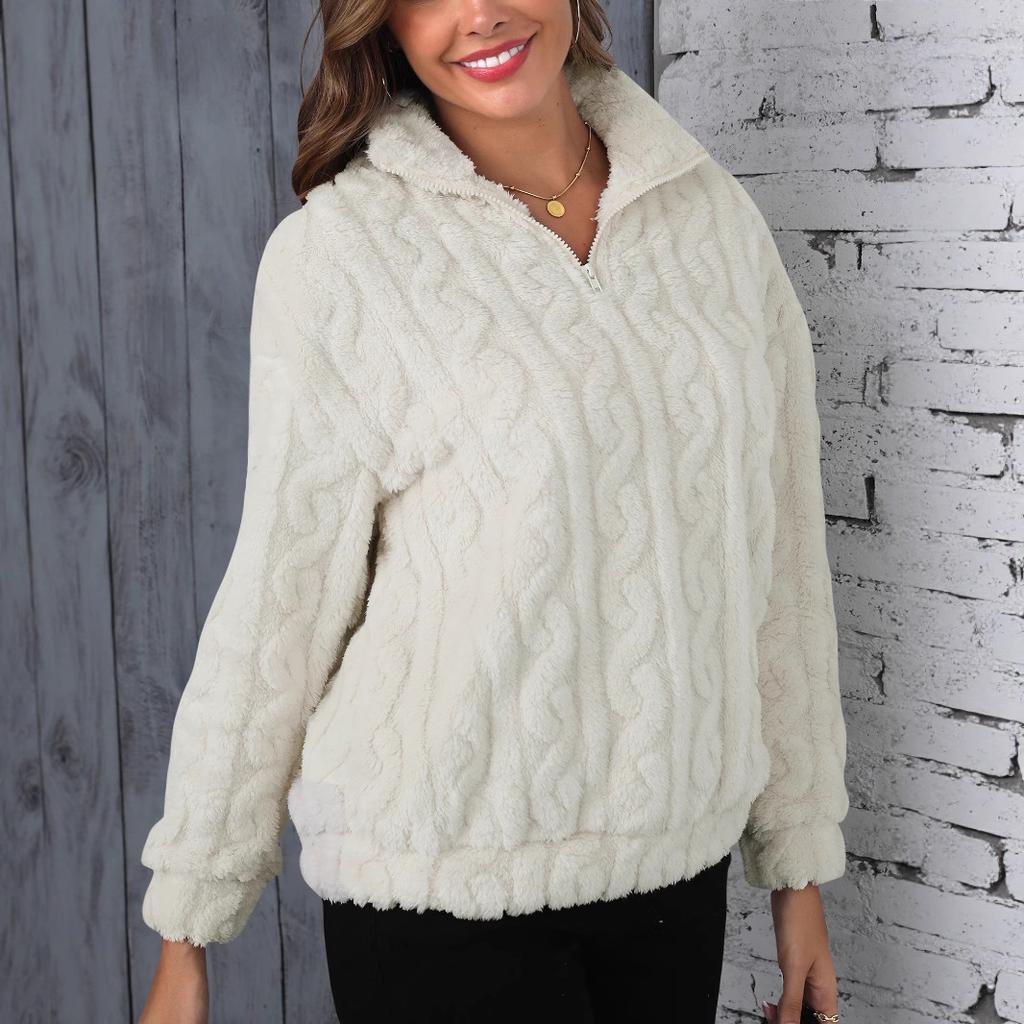 HNXC Autumn and Winter Thickened Plush Linen Patterned Embossed Pullover Sweater