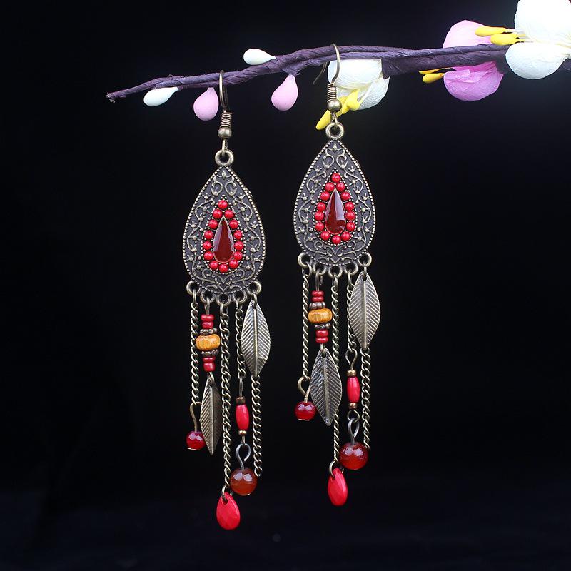 Bohemian Turquoise Owl Dream Catcher Tassel Earrings for Women