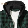 Fall Winter Men Shirt Coat Plaid Print Long Sleeves Chest Pocket Adjustable Drawstring Hood Single-breasted Patchwork Loose Contrast Color Jacket