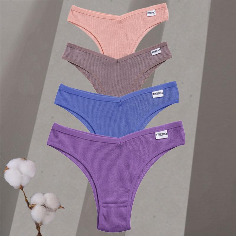 FINETOO 4Pcs/Set Women Cotton Lingerie Female Sexy Low Waist Panties M-XL Underwear Thongs 10 Solid Color Bikini Girls Intimates Briefs