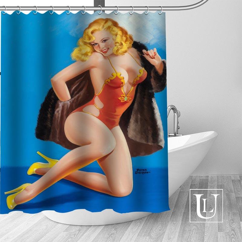 

Big Sale New Custom pin up girl Modern Shower Curtain with Hooks bathroom Waterproof Polyester Fabric 90x180cm