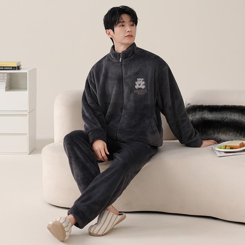 Coral Fleece Couple Pajamas Autumn And Winter Thickened Fleece Warm Flannel Men'S And Women'S Cute Loungewear