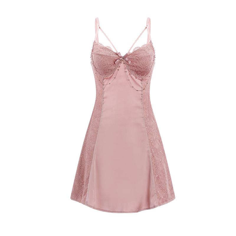 Damen Herbst/Winter Casual Camisole Nachthemd mit Brustpolster & Bequemer Morgenmantel Homewear Set