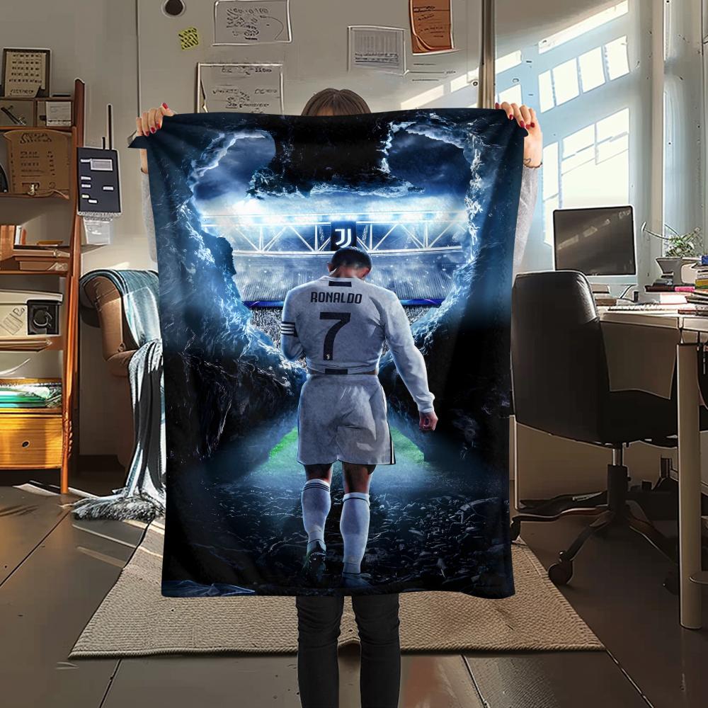 1PC Ronaldo Print Flannel Blanket, High Quality All Seasons, Home Decor, Warmth and Comfort, Perfect for Christmas Gifts