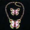 Pink Green Vintage Design Ornate Colorful Butterfly Dopamine Brooch Pin Glass Crystal Light Luxury Necklace Women's Jewelry Gift