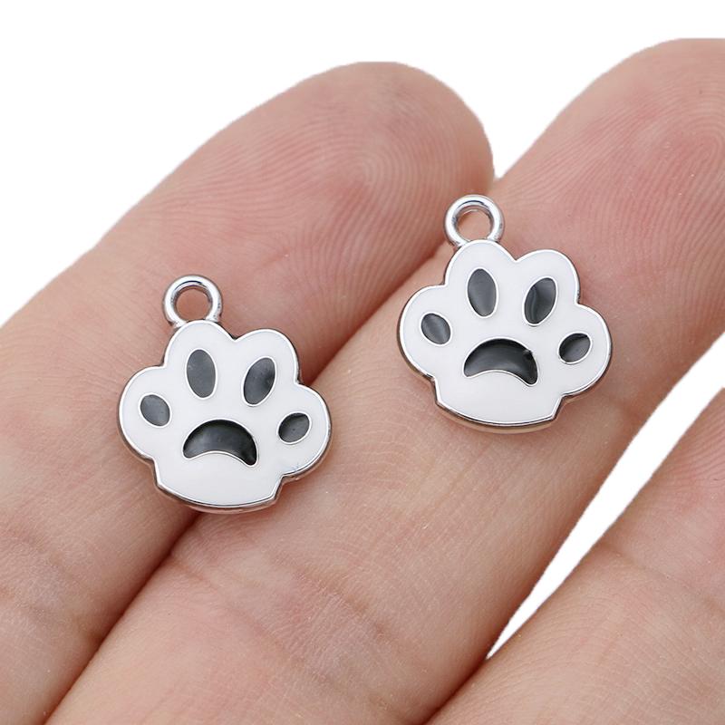 10Pcs Gold Plated Pink Enamel Dog Paw Footprint Charm Pendant For Jewelry Making Bracelet Earrings Diy Accessories Craft 16X14Mm