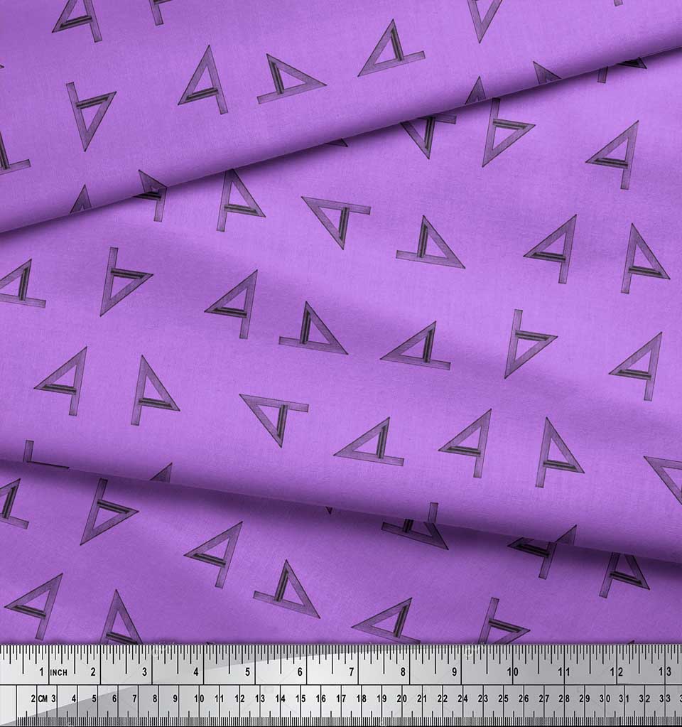 Soimoi Purple Japan Crepe Satin Fabric set square & scale Hardware Printed Fabric 1 metre 42 Inch