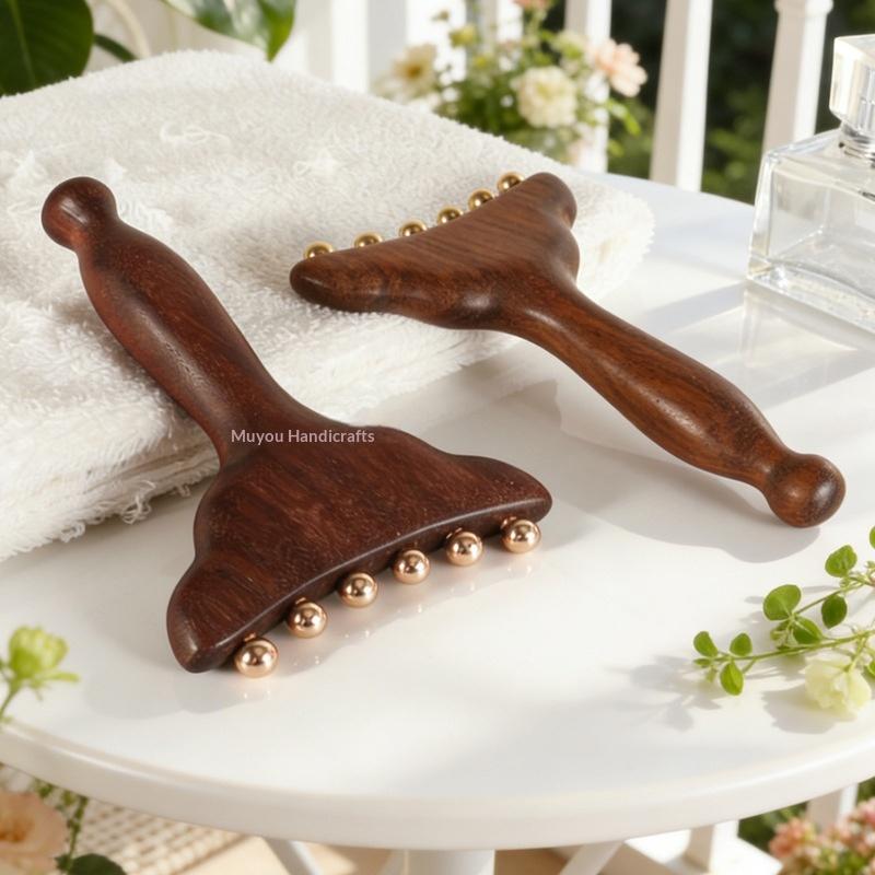 Brass Gua Sha Meridian Body Massager Sandalwood Skin Scraping Meridian Lymphatic Muscle Relief Massage Copper Guasha Board