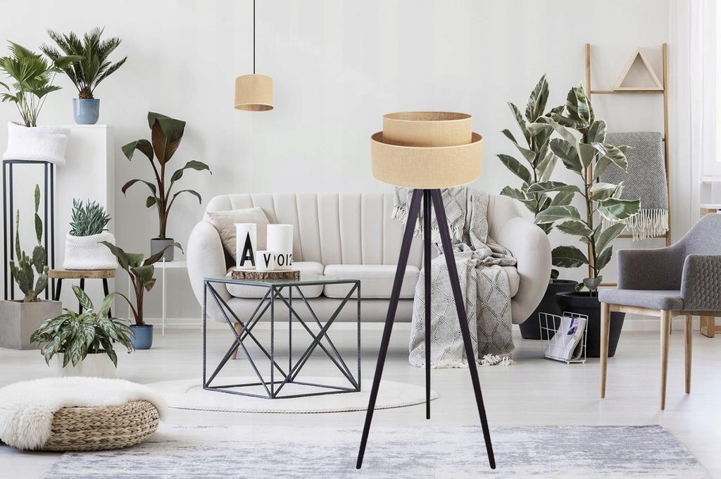 FLOOR LAMP TRIPOD WOODEN LAMPSHADE 45CM CAKE
