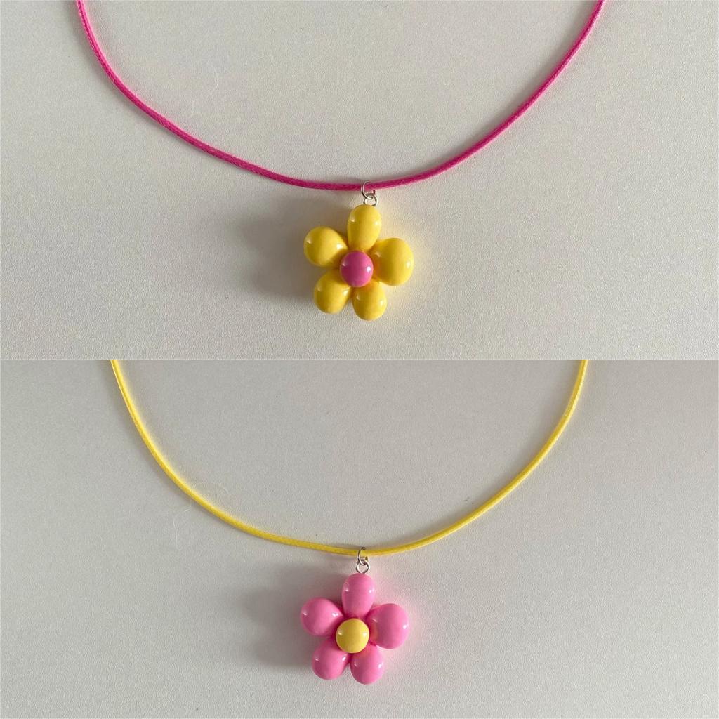 Sweet Colorful Flower Necklace Statement Pendant Necklace Floral Design Neck Jewelry Rope Necklace Perfect Gift for Women Girl