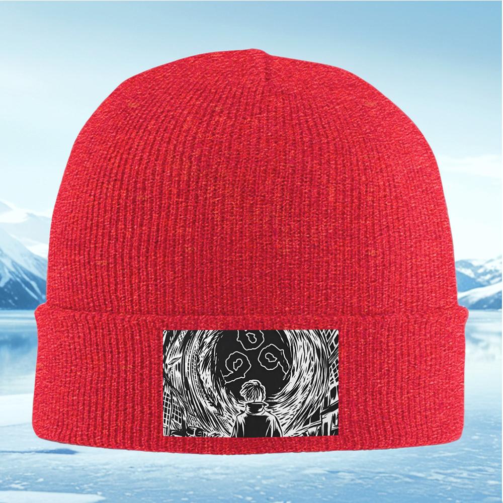 Figure swirling black shapes circles white. Men Women Unisex Knitted Hat Beanie Pullover Cap Winter Thermal Warm Christmas Outdo