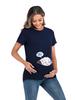 European & American Style Maternity Printed T-Shirt (Round Neck, Short Sleeve)