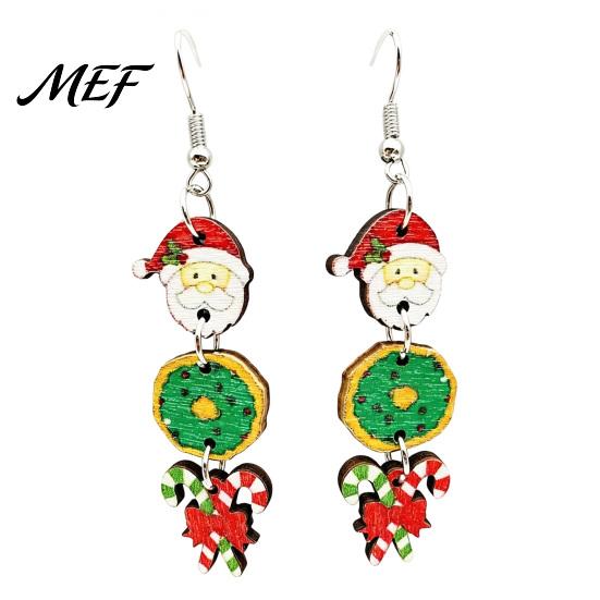 Gingerbread Man Accessories 1 Pair Christmas Wooden Dangle Drop Earrings for Women, Cute Santa Festive Party Jewelry Candy Cane Earrings, Vintage