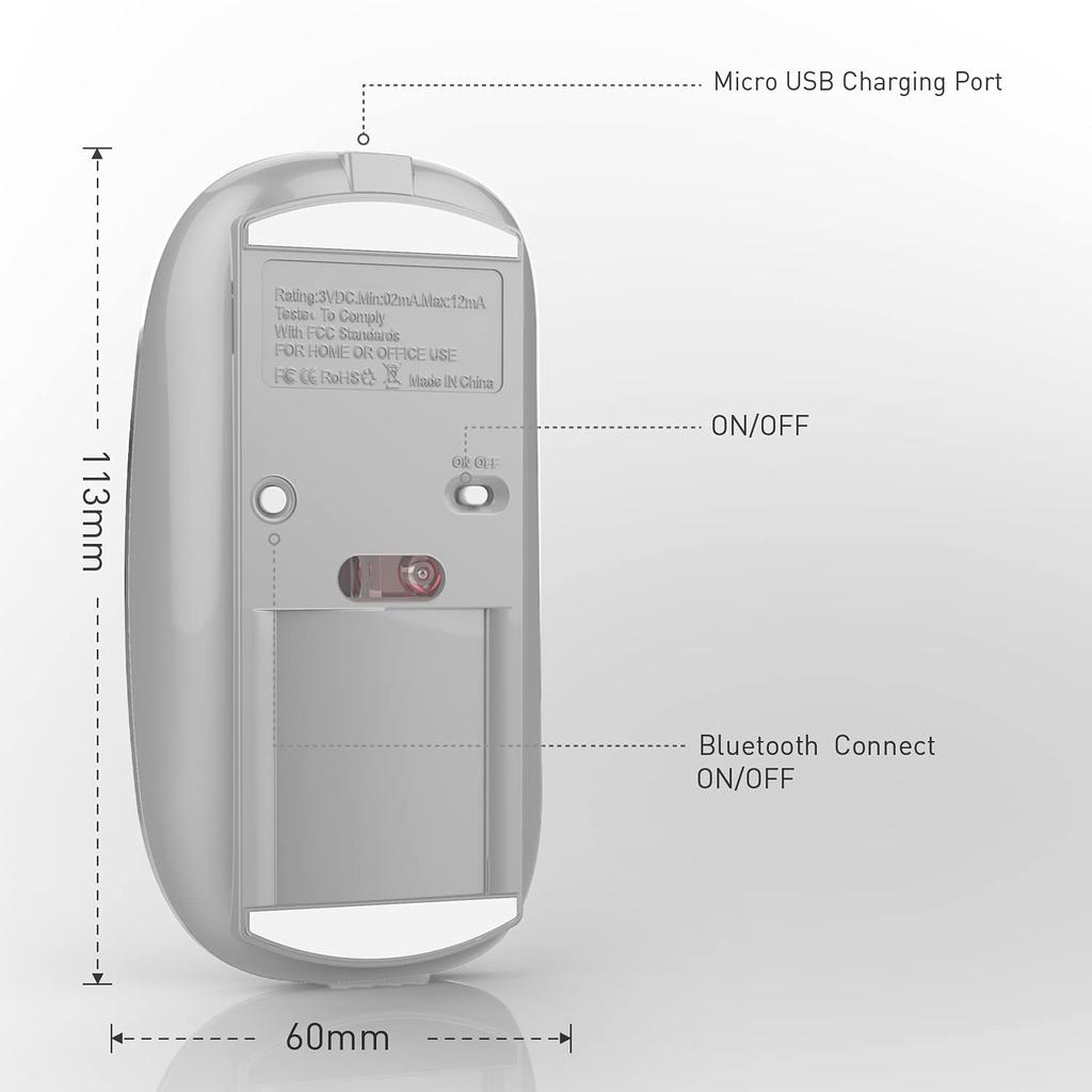 Rechargeable Wireless Bluetooth Mouse for iPad iPad MacBook MacBook and Dell Pro, Air, Mac, Pro, Air, Laptops, Chromebooks, Windows, HP, (Silver)