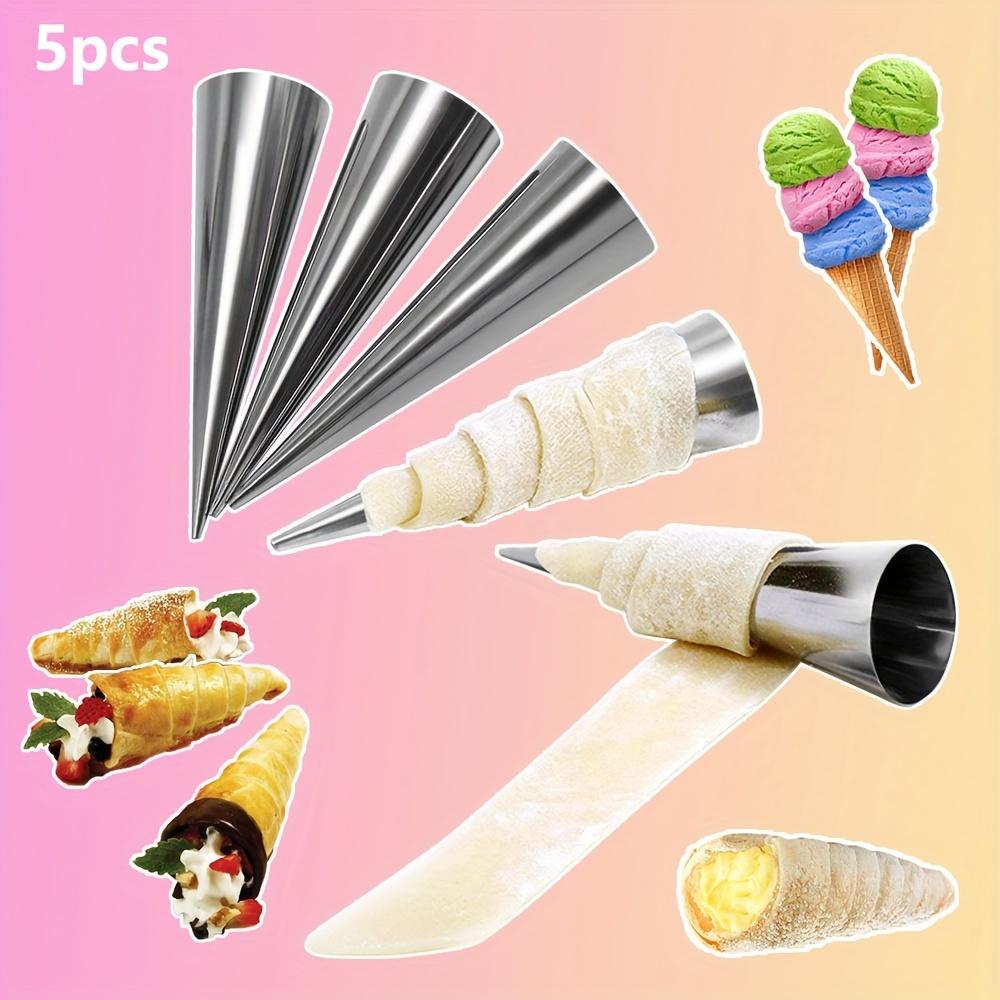 5-Piece Set Stainless Steel Cream Horn Molds - Cone Shaped Danish Pastry Roll Horns