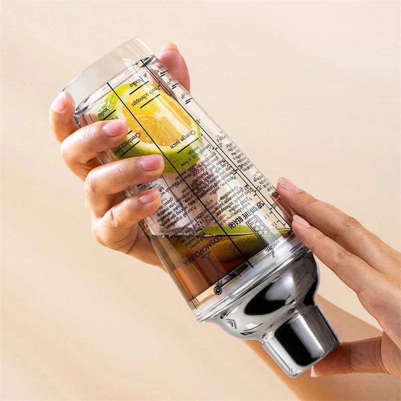400/600ML Glass Cocktail Shaker Hand Shaker Cup with Scales Lemon Milk Tea Shaker Cup Stainless Steel Lid Wine Drink Mixer Bar