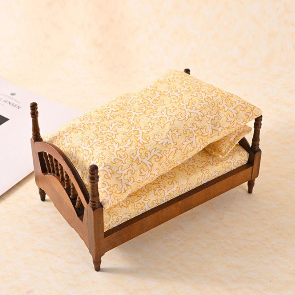 Bedroom Dollhouse Wood Bed Scene Decor Simulation Single Bed Miniature Wood Bed  Doll Accessories