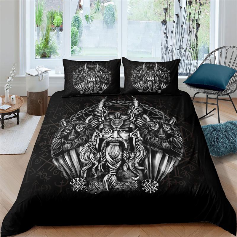 Viking Northern Germanic Culture Wolf Celtic Bedding Set Boys Girls Twin Queen Size Duvet Cover Pillowcase Bed Kids Adult