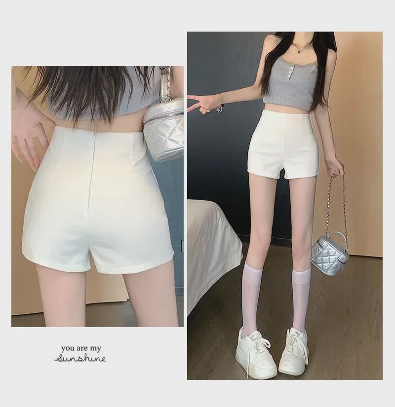 Dámské letní bílé šortky s vysokým pasem, slim fit - šortky A-linie proti odhalení
