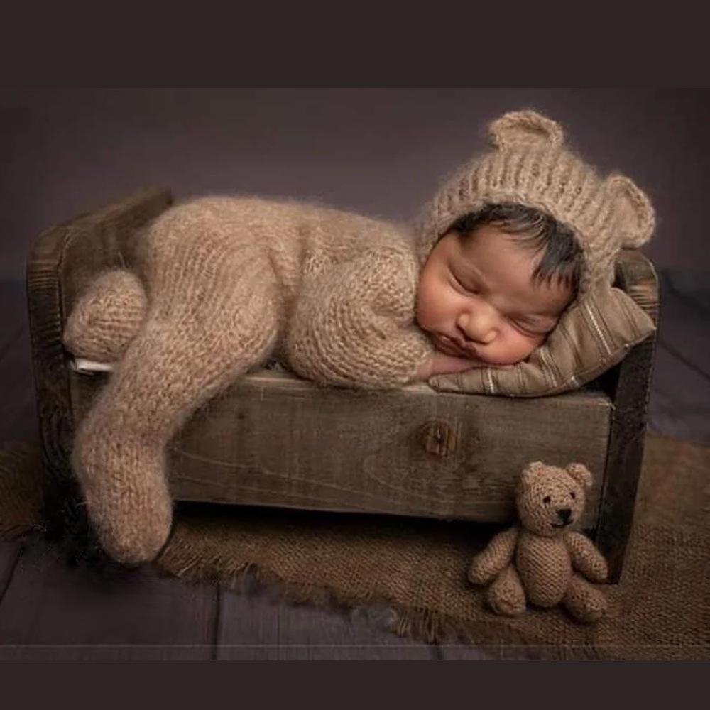 Newborn Knit Mohair Bear Romper & Hat Set