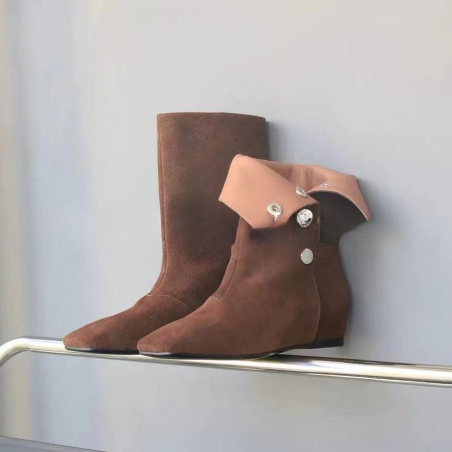 

Модные туфли на плоской подошве женские ботильоны замшевые туфли с квадратным носком зимние дизайнерские новинки 2025 года тренд готические челси удобные нескользящие ботинки женские 40 темно-коричневого