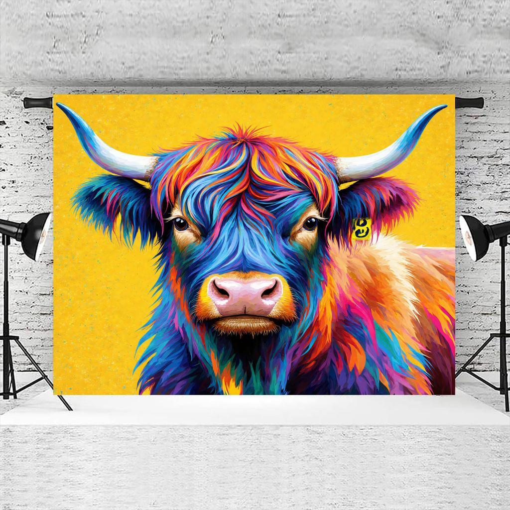 2D Flat, Colorful Highland Cow Art Tapestry Wall Hanging For Living Room Bedroom Decor Boho Animal Print Home Decoration Gift