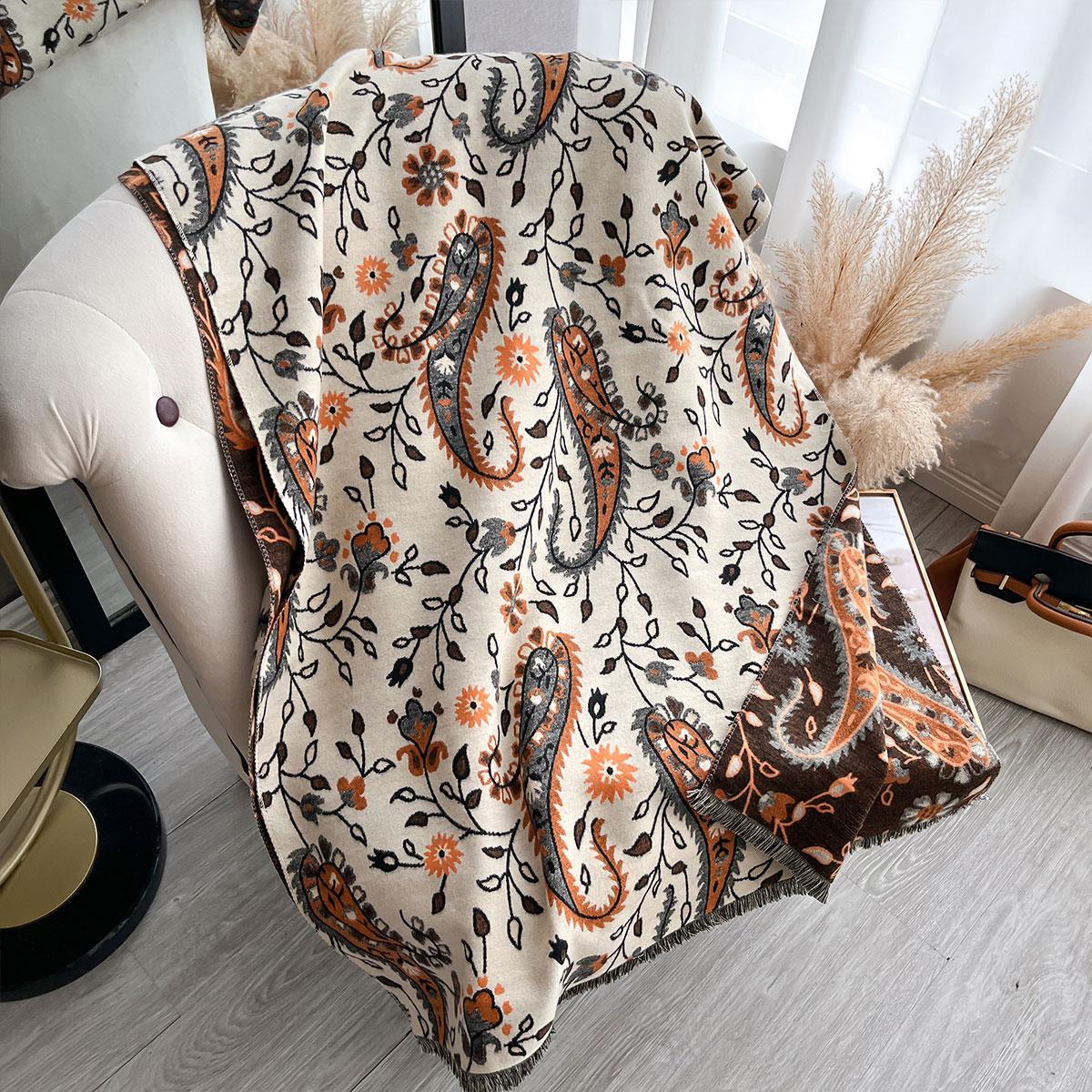 

New Jacquard Pashmina Imitation Cashmere Scarf Winter Thick Warmth Two-Sided Shawl Cold And Wind Resistant Blanket Scarf