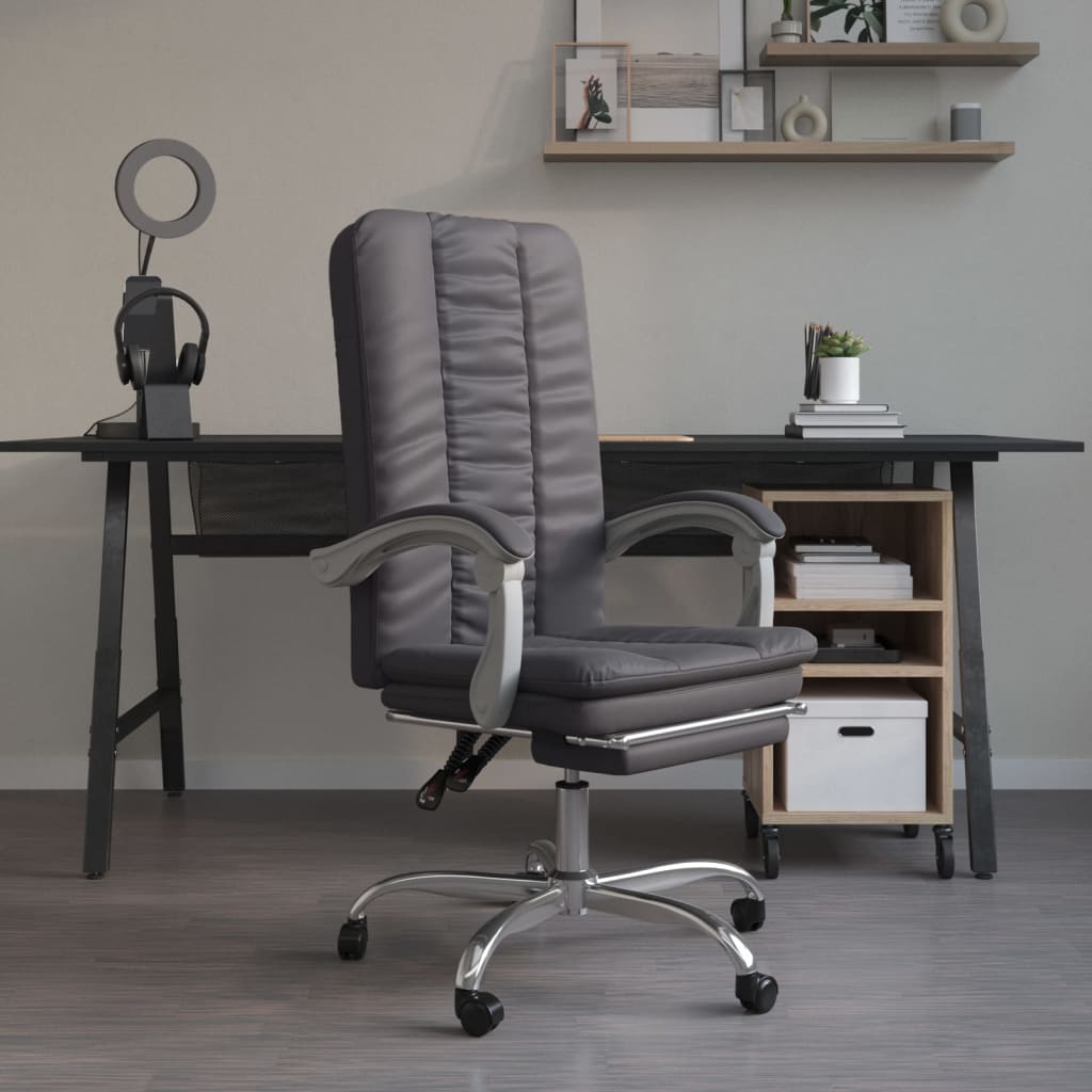 Office Chair with Reclining Function Grey Faux Leather