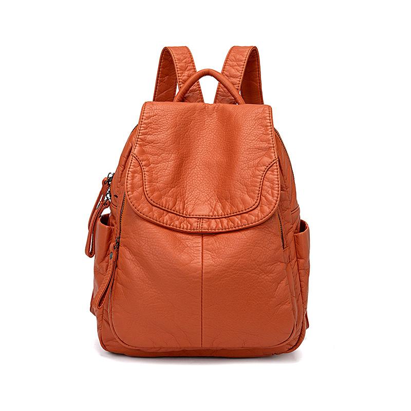 

Women s Backpack White Washed Leather Backpack Female Small School Bags For Teenage Girls All-match Casual Travel Bag mochilitas 25cm-12cm-30cm оранжевый