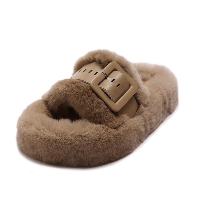 Premium Thick-bottomed Fluffy Slippers for Women To Wear In Autumn and Winter 2025 New French Lazy Korean One-word Cotton Slippers