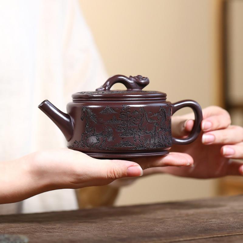 

330ml Ancient Yixing Purple Clay Teapots Handmade Large Caliber Pot Raw Ore Stone Red Mud Kettle With Strainer Zisha Tea Set