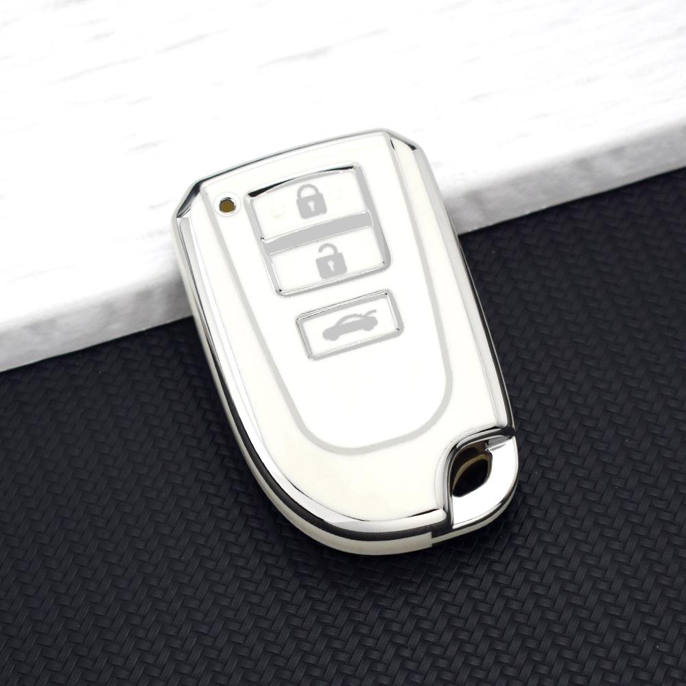 Silver Line Car Key Cover Case for Toyota Yaris Hiace 200 Sienta 2020 TPU Remote 3 Buttons Key Protective Bag Key Chain Set